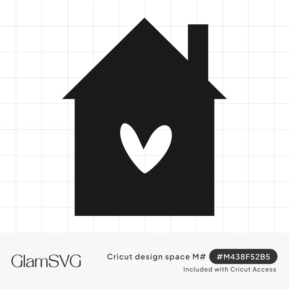 Black house silhouette with a pitched roof and chimney, with a hand-drawn heart cut out in the center