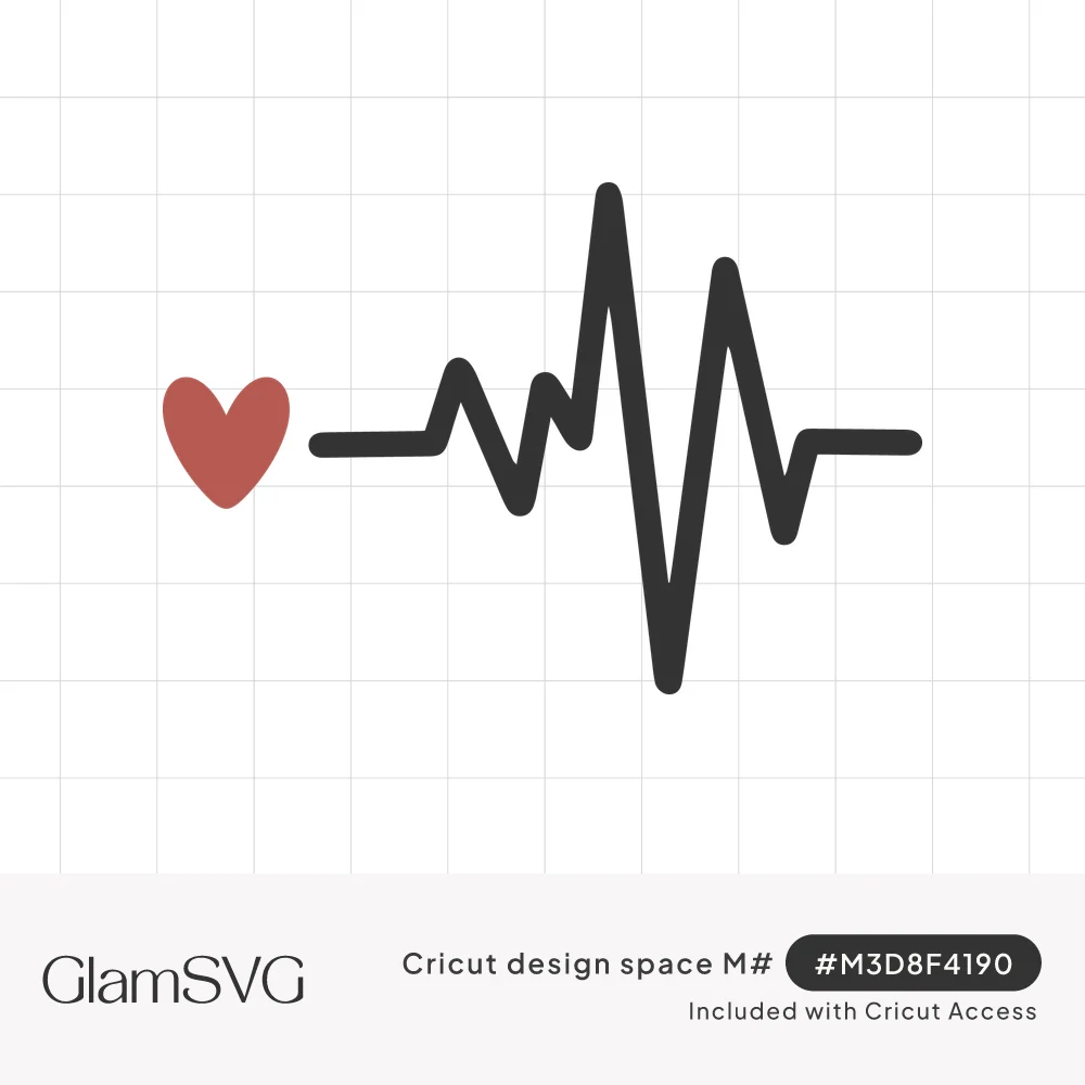Small red heart connected to a black heartbeat pulse line with tall jagged peaks on a white background