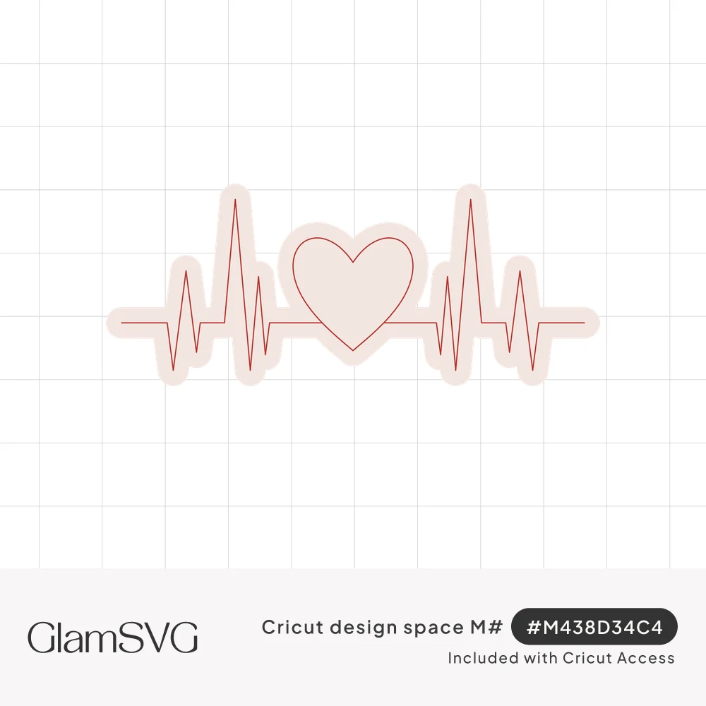 Red heartbeat EKG line with an outlined heart in the center, set inside a pale pink sticker-style border