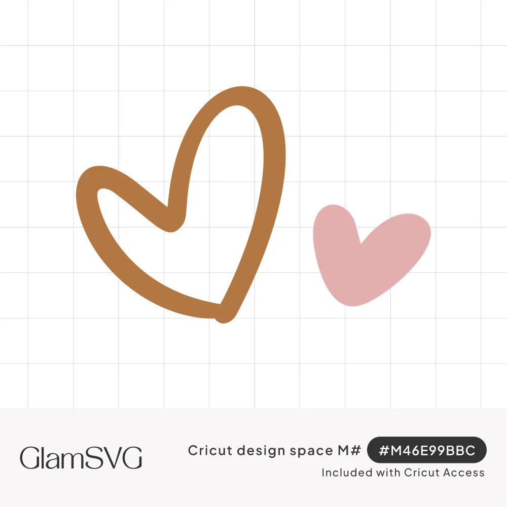 Hand-drawn brown outline heart beside a smaller solid blush pink heart on a white background