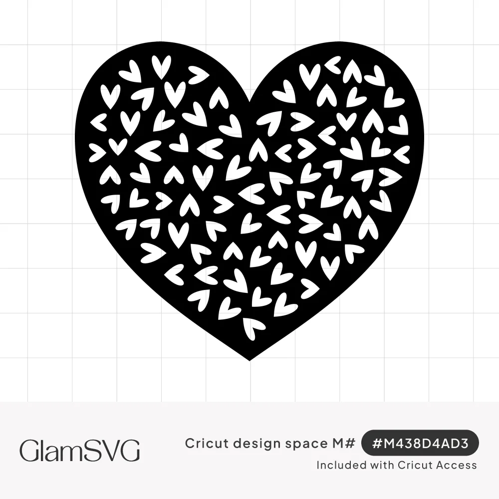 Large black heart filled with dozens of small white cutout hearts scattered in different directions