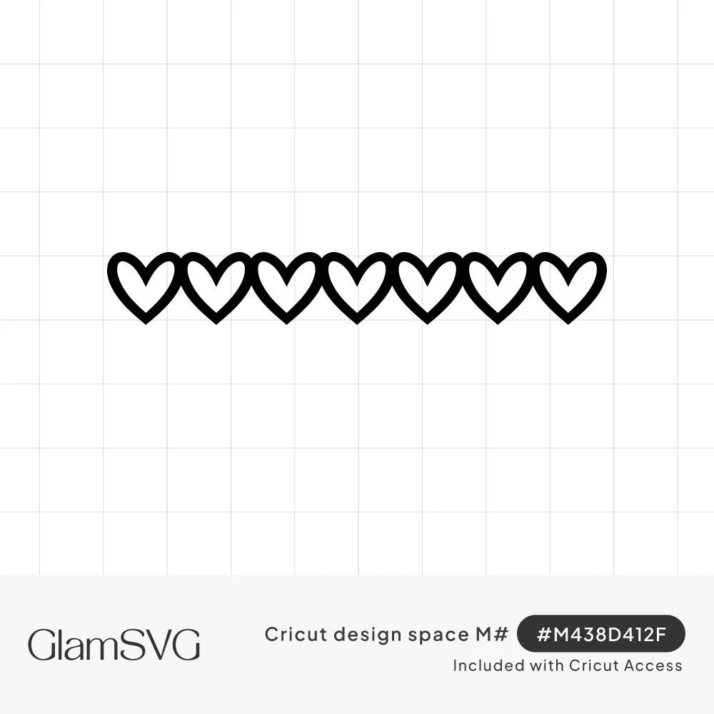 Black outline border of seven connected open hearts arranged in a straight horizontal row