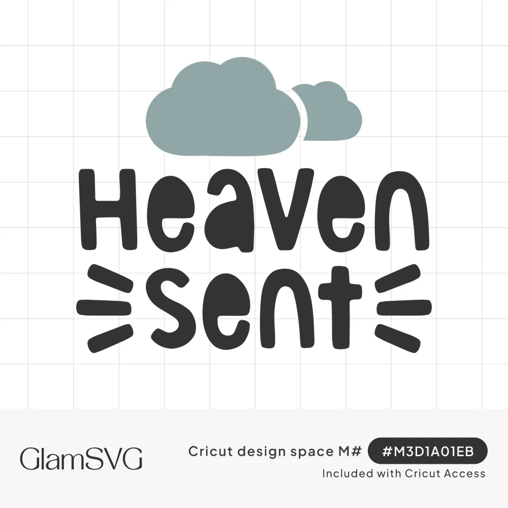 Bold dark lettering reading Heaven Sent beneath two gray-blue clouds, with short burst lines beside the word sent