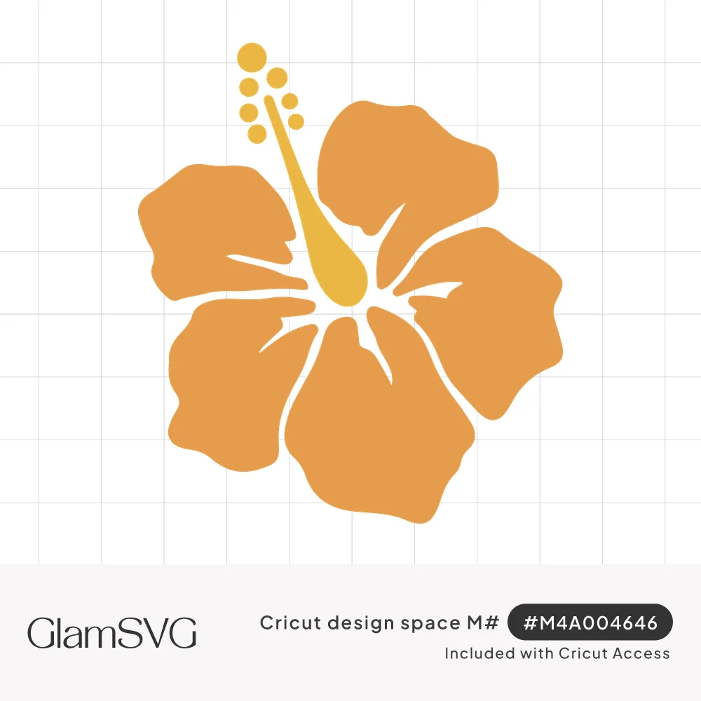 Solid orange five-petal hibiscus flower with a curved yellow stamen and dotted tip on a white background