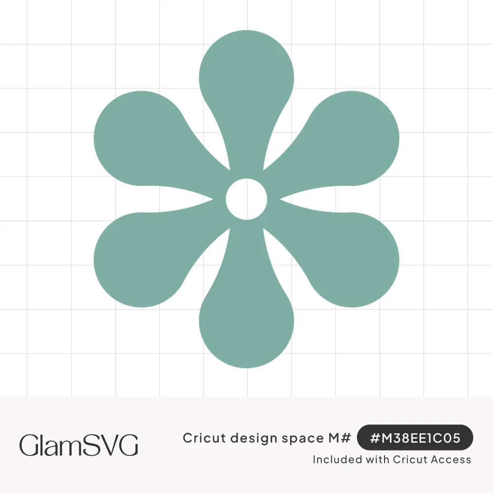Sage green six-petal hippie flower with rounded teardrop petals and a small open circle in the center