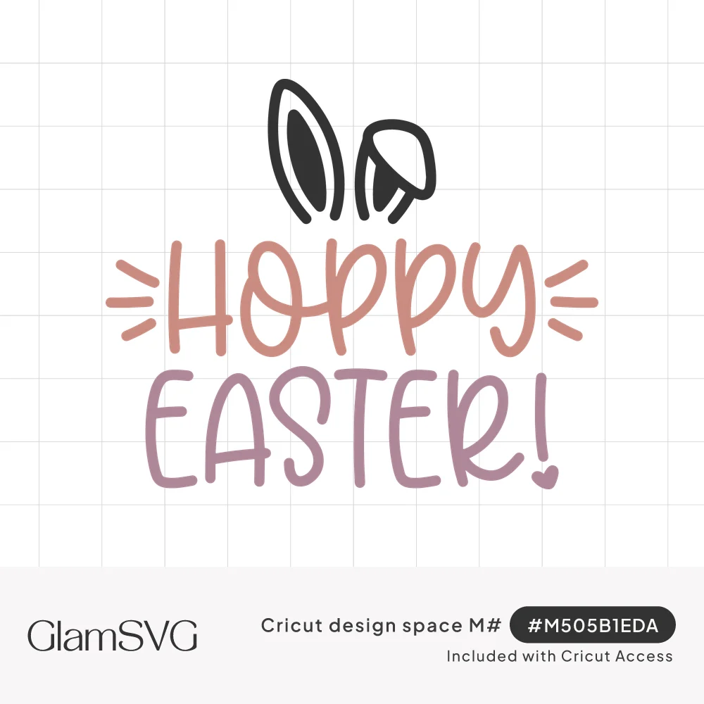 Black bunny ears above coral "Hoppy" with whisker lines and mauve "Easter!" in playful hand-lettered caps