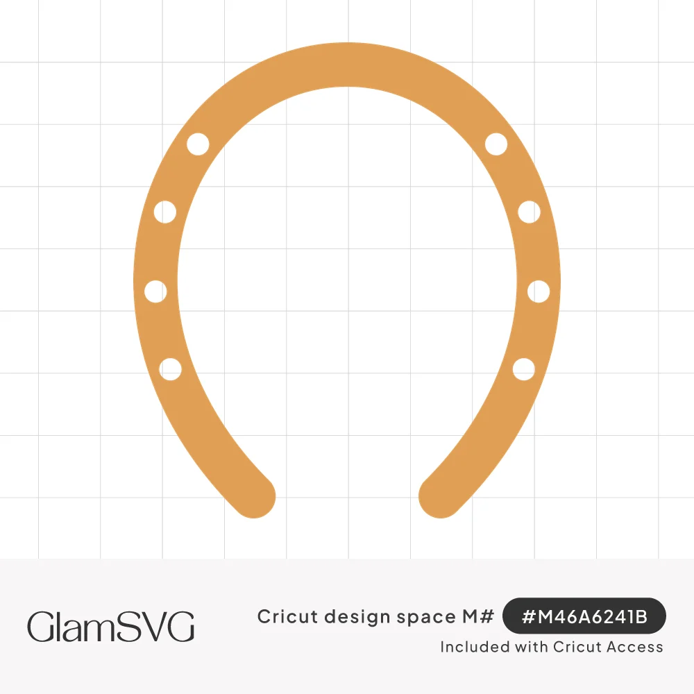 Tan horseshoe silhouette with eight round nail holes, four along each side, open end facing down