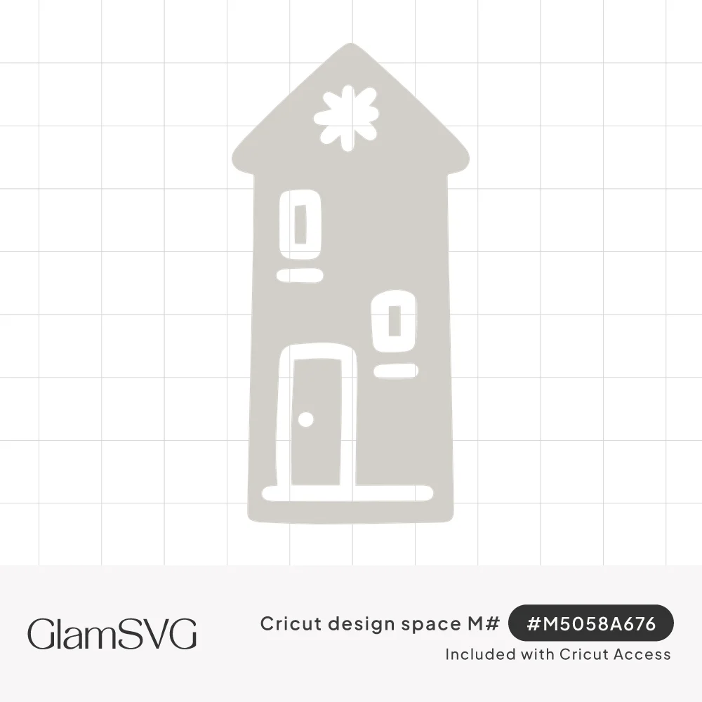 Tall narrow house silhouette with pointed roof, star accent, cut-out windows and a small front door