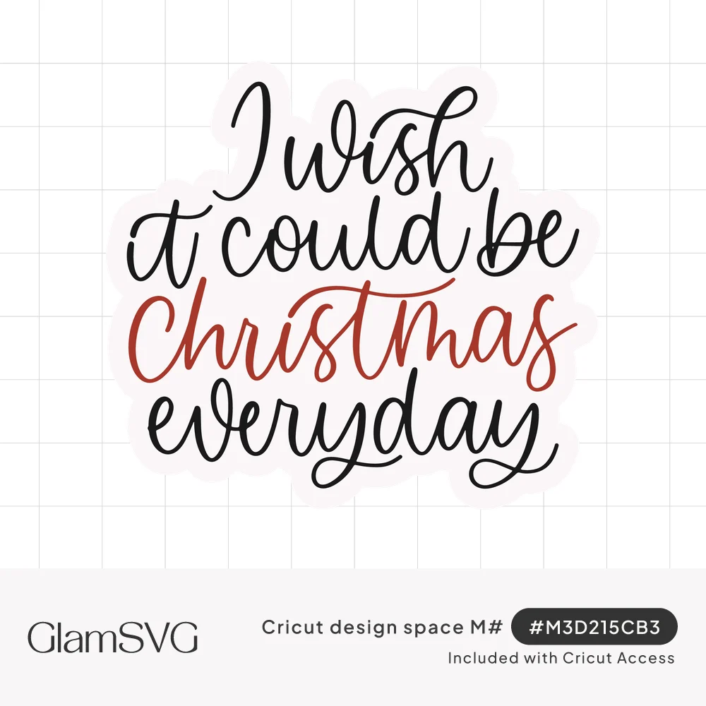 Script lettering reading I wish it could be Christmas everyday, with the word Christmas in red and the rest in black