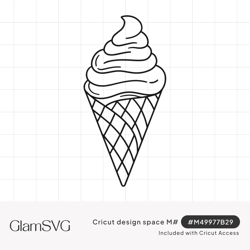 Black line drawing of a soft serve ice cream swirl in a crisscross waffle cone