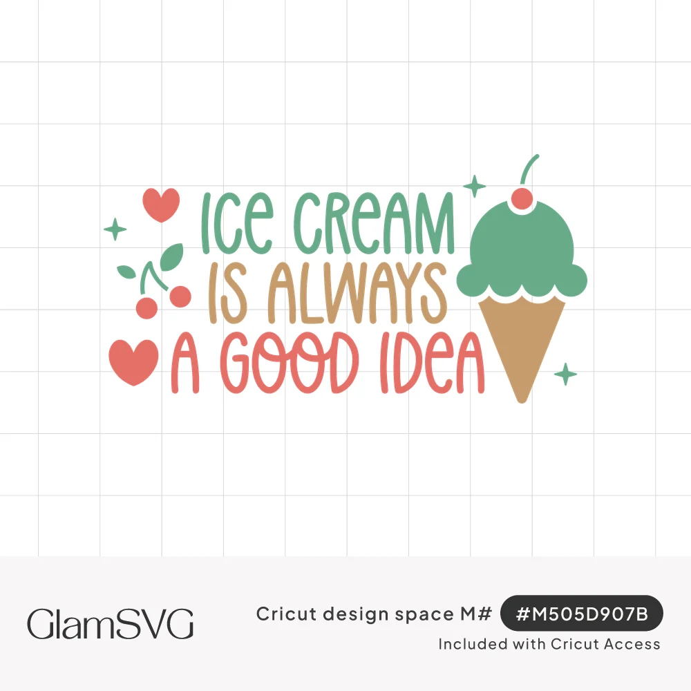 Hand-lettered ice cream is always a good idea saying with a mint ice cream cone, cherry, hearts and sparkles