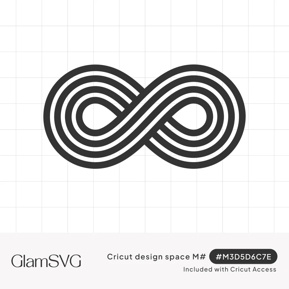 Black infinity symbol made of three parallel striped lines looping through a center crossing on a white background