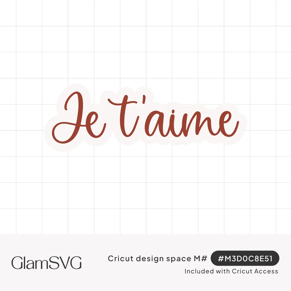 The French phrase Je t'aime written in flowing rust-red brush script on a white background