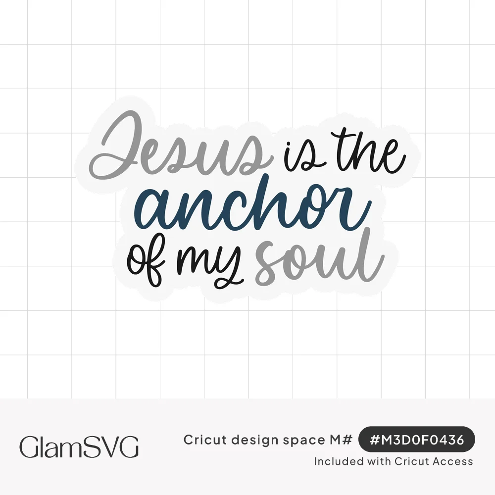 Script lettering reading Jesus is the anchor of my soul in gray, navy and black, with anchor emphasized
