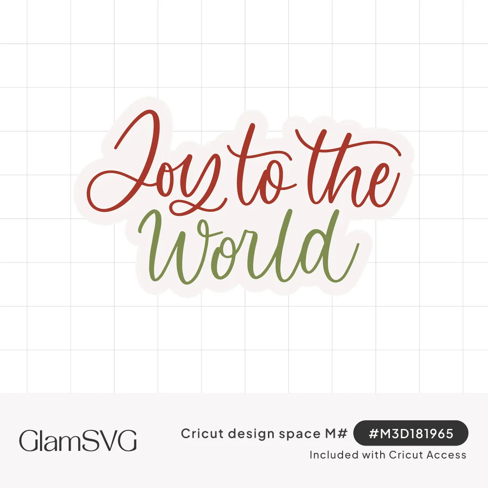 Joy to the World in flowing red and green script lettering on a light offset sticker background