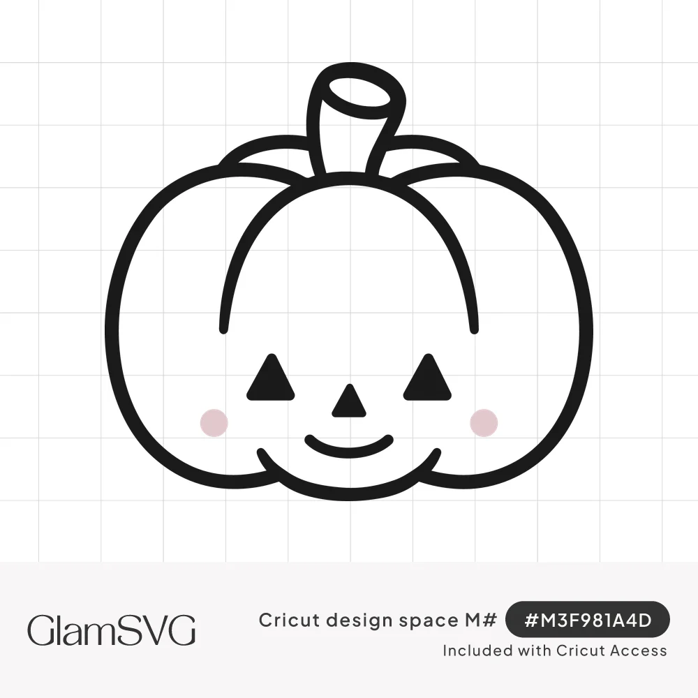 Bold black outline of a smiling kawaii jack-o'-lantern pumpkin with triangle eyes and pink blush cheeks