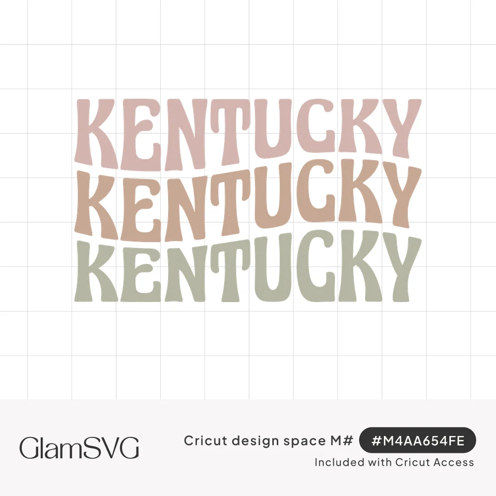 The word Kentucky repeated three times in wavy retro letters in dusty pink, terracotta and sage green