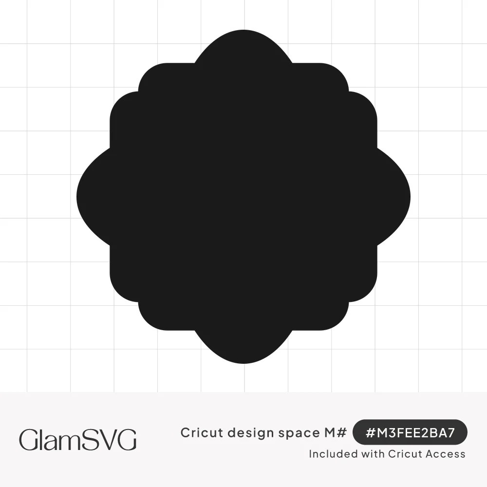 Solid black scalloped label shape with eight rounded lobes on a white background