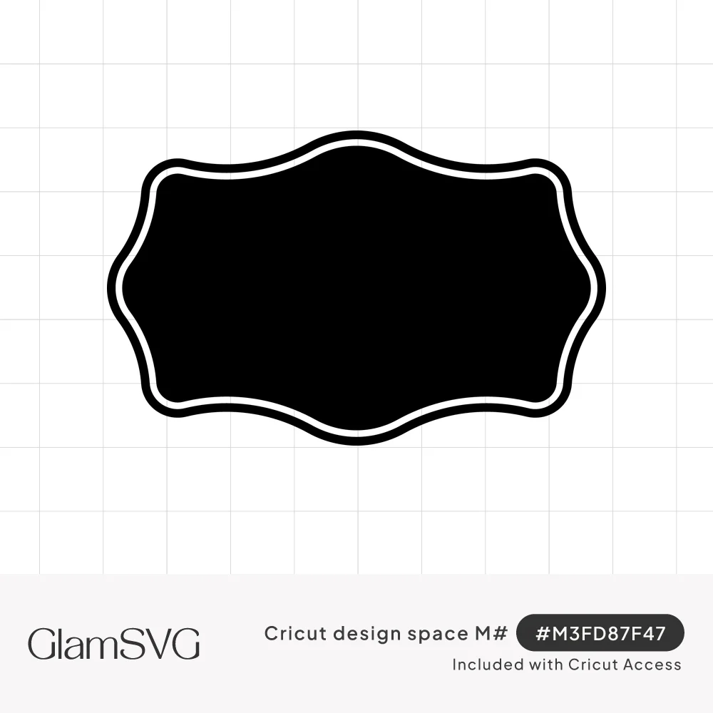 Black scalloped label shape with curved corners and a thin white inner outline border