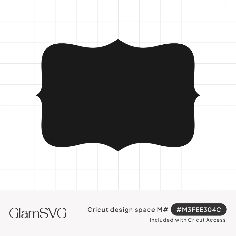 Solid black bracket-style label shape with scalloped inset corners and small points on each side