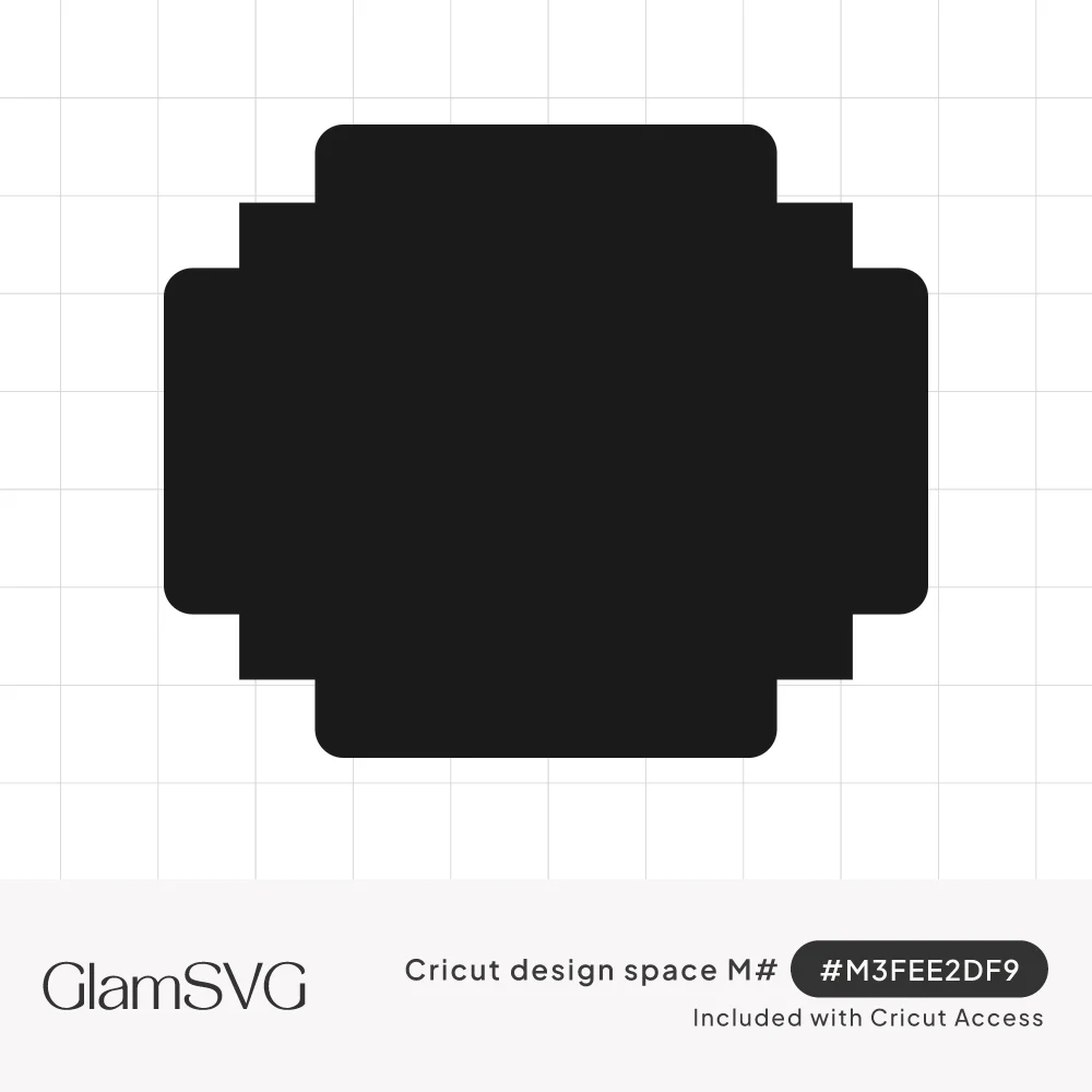 Solid black blank label shape with stepped pixel-style corners and slightly rounded edges