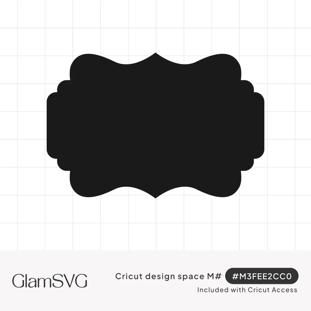 Solid black bracket label shape with wavy top and bottom edges and stepped scalloped sides