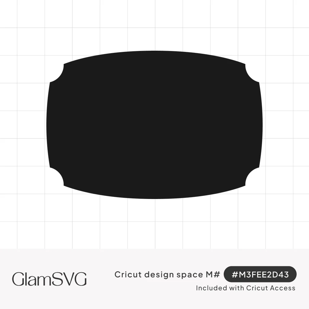 Solid black label shape with gently curved sides and notched, inward-curving corners on a white background