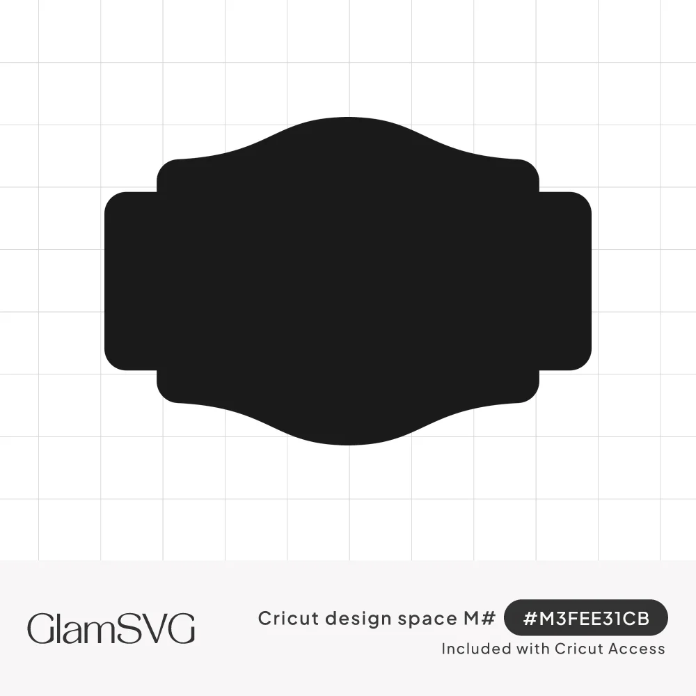Solid black label shape with curved top and bottom edges and stepped, rounded rectangular side tabs