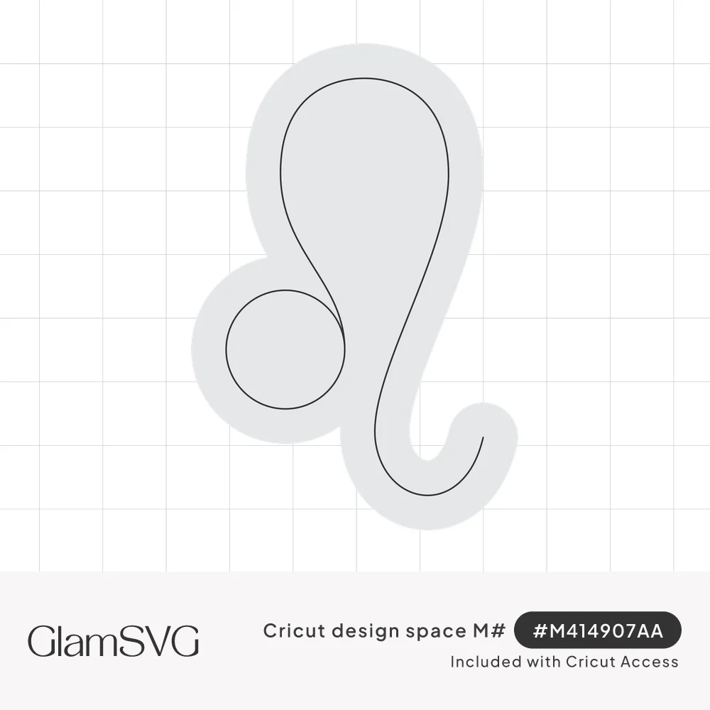 Leo zodiac sign glyph with a circle, tall loop and curled tail, shown in light gray with an offset outline border
