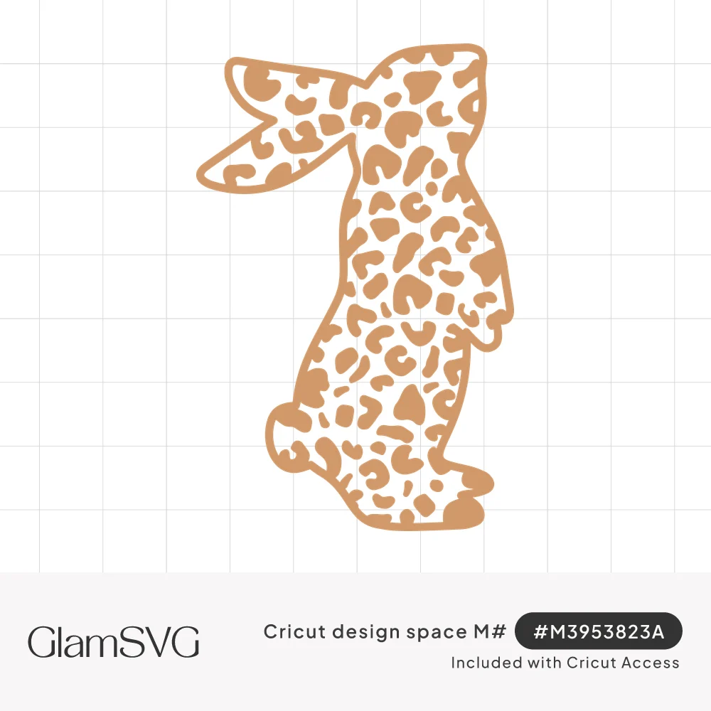 Standing bunny silhouette in profile filled with cutout leopard print spots in caramel brown