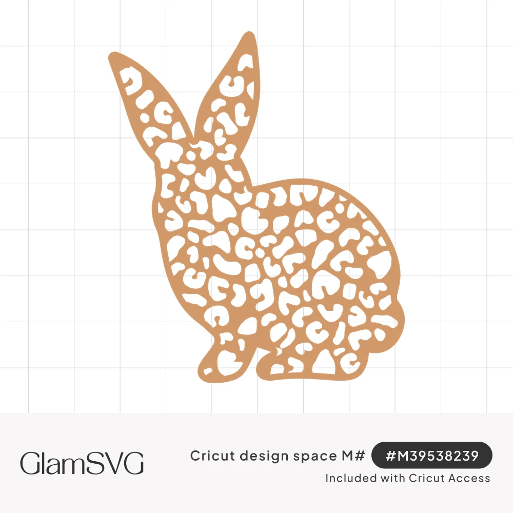 Tan silhouette of a sitting rabbit with tall ears, filled with leopard print spot cutouts