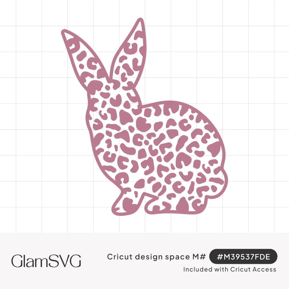 Dusty pink silhouette of a sitting rabbit with tall ears, filled with a leopard print spot pattern
