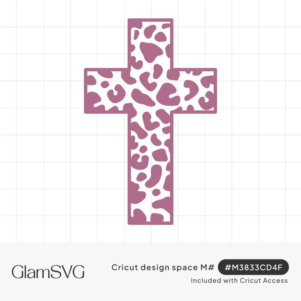 Pink Christian cross outline filled with a cutout leopard print spot pattern