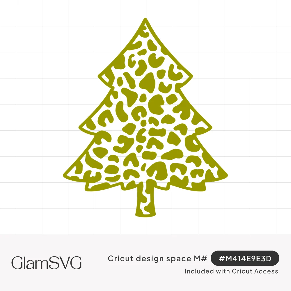 Olive green hand-drawn Christmas tree silhouette filled with leopard print spots