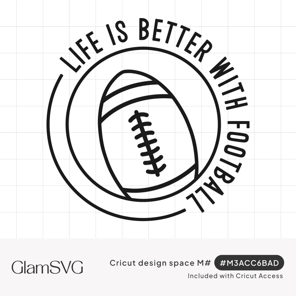Outlined football inside a thin circle with the words Life is better with football curving around the top