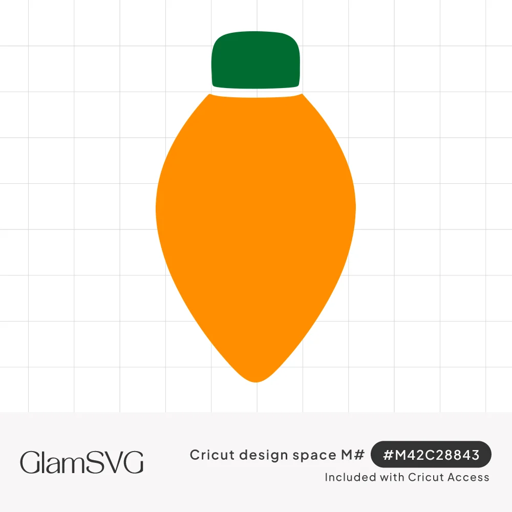 Orange teardrop-shaped Christmas light bulb with a dark green cap on a white background