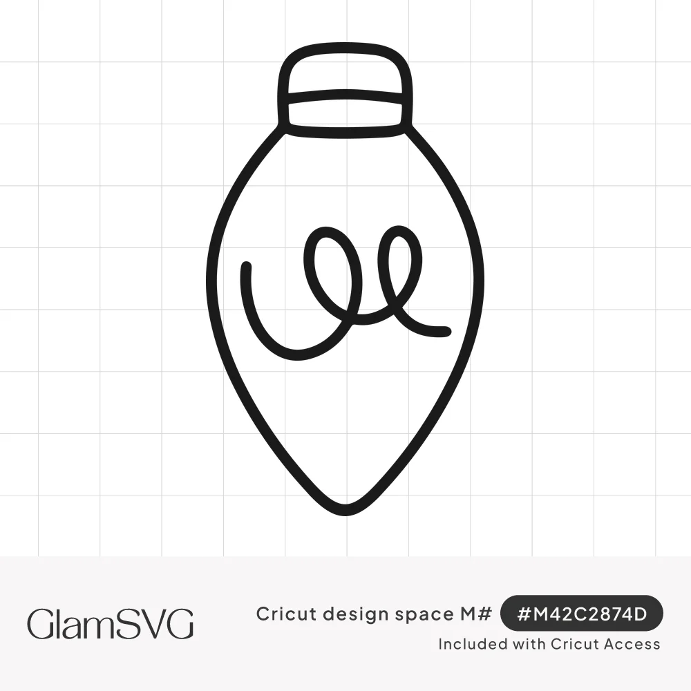 Black outline drawing of a vintage Christmas light bulb with a rounded socket cap and a looping filament inside
