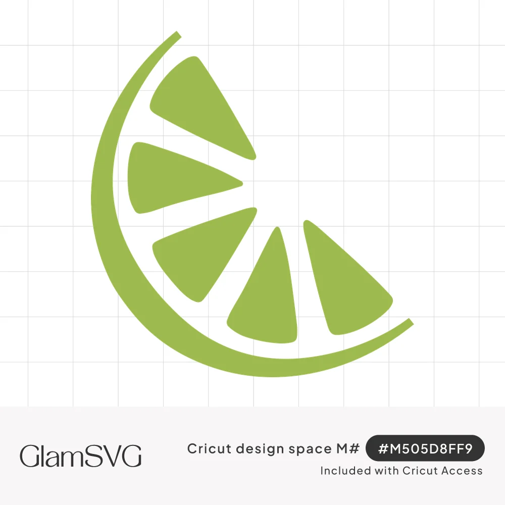 Green lime wedge silhouette with six pulp segments separated by white gaps and a curved rind