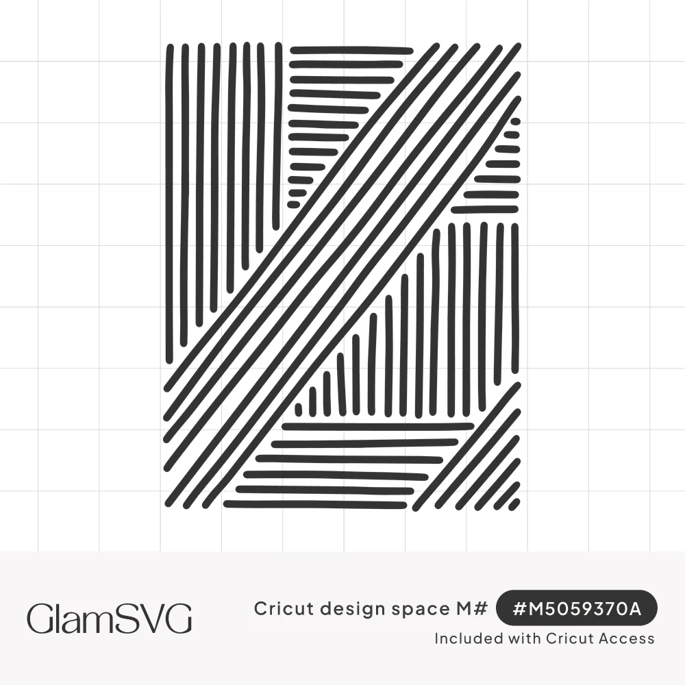 Black parallel stripes arranged in vertical, horizontal and diagonal blocks forming an abstract geometric rectangle