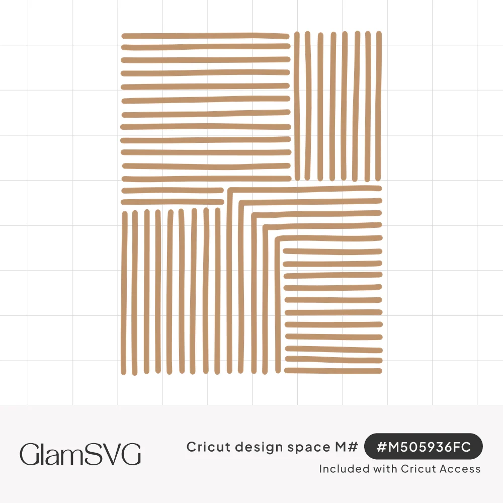 Abstract artwork of tan hand-drawn parallel lines arranged in horizontal and vertical interlocking blocks