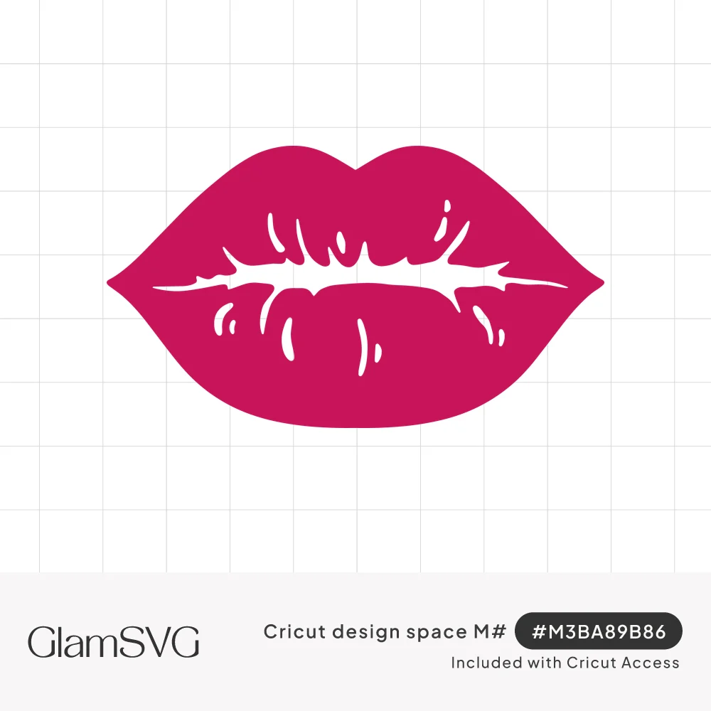 Bold pink pair of lips with white highlight lines along the center and soft creases on the upper and lower lip