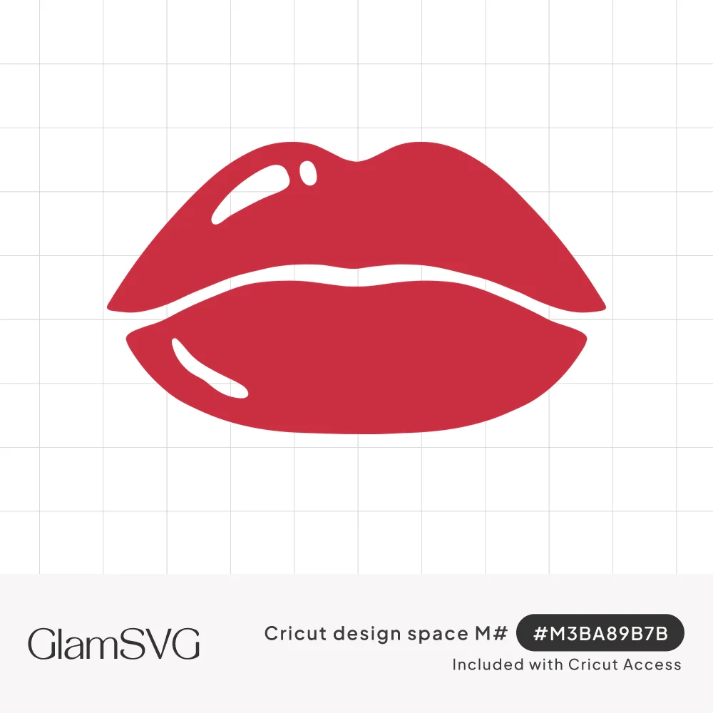 Full red lips silhouette with white glossy highlight marks on the upper and lower lip and a thin parted line