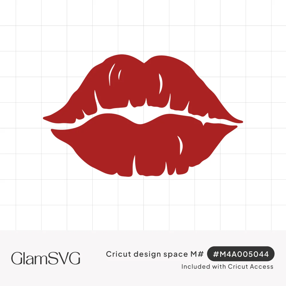 Red silhouette of full puckered kissing lips with small white highlight cutouts on a white background