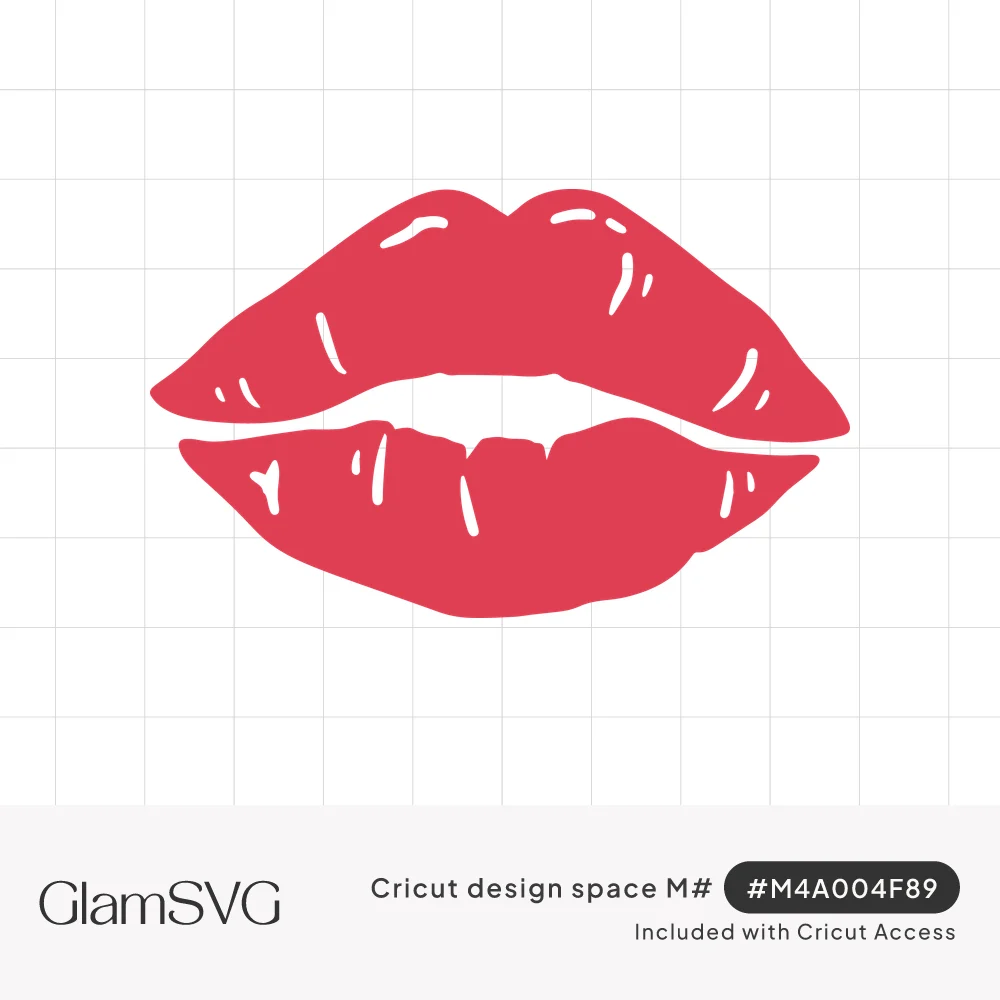 Red puckered kiss lips illustration with white highlight lines showing a glossy shine