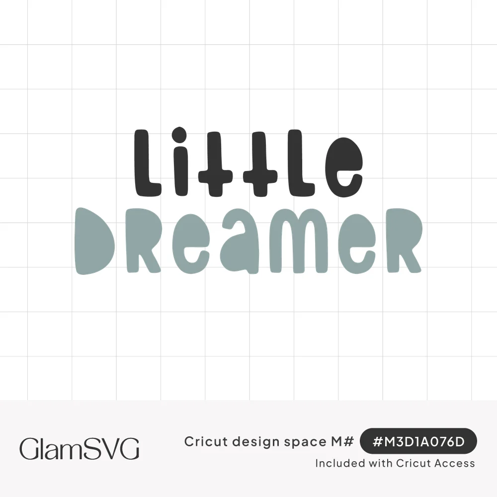 The words little dreamer in chunky playful lettering, little in charcoal and dreamer in soft sage blue-gray