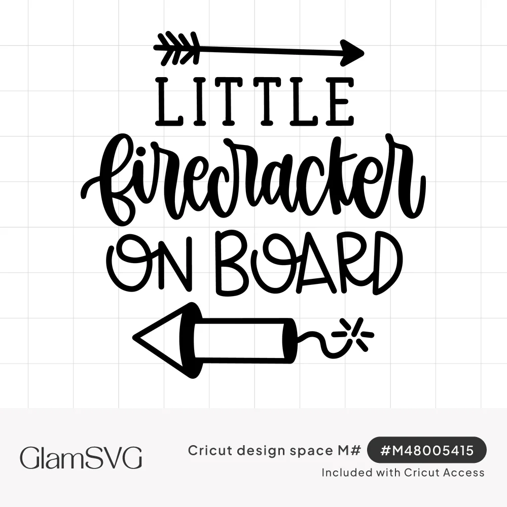 Black hand-lettered text reading Little Firecracker on Board between a feathered arrow and a lit firecracker arrow