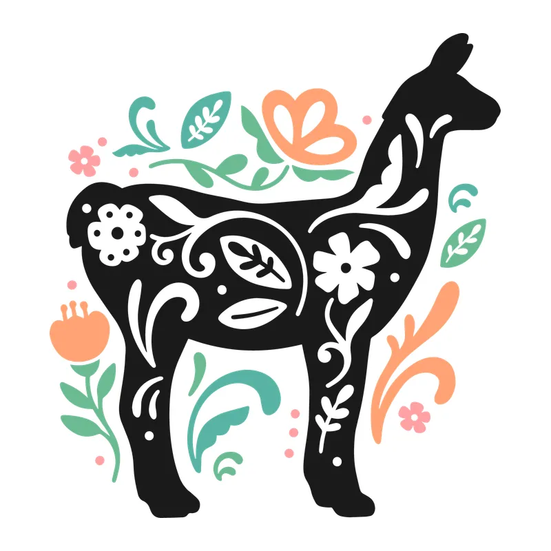 Folk Art Floral Llama