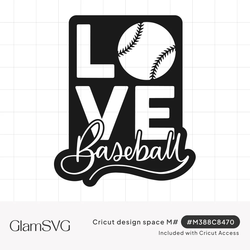Black stacked LOVE block letters with a baseball replacing the O and the word Baseball in white script below