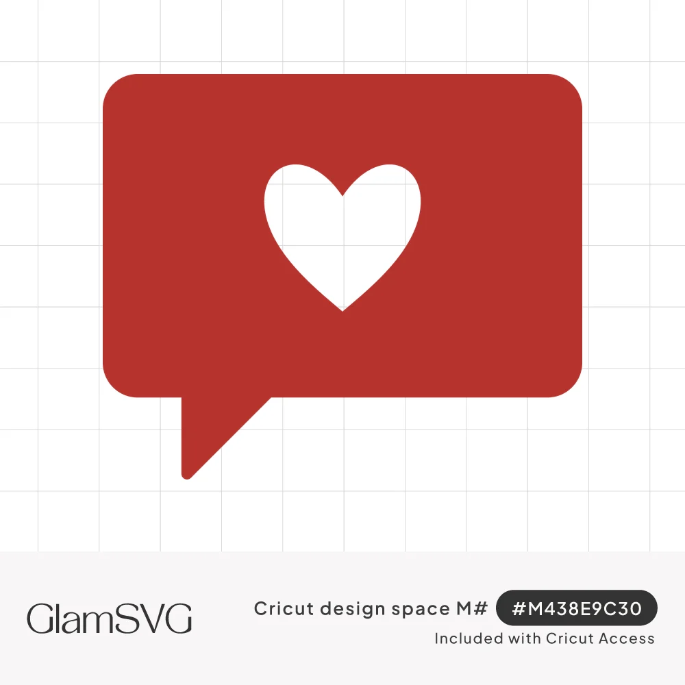 Red rectangular speech bubble with a white heart cutout in the center and a pointed tail at the bottom left