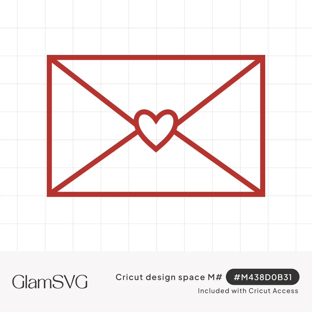 Red outline drawing of a closed envelope with a small heart seal where the flap lines meet in the center